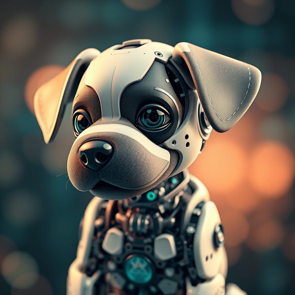 Mechanical Puppy Portrait with Expressive Textures