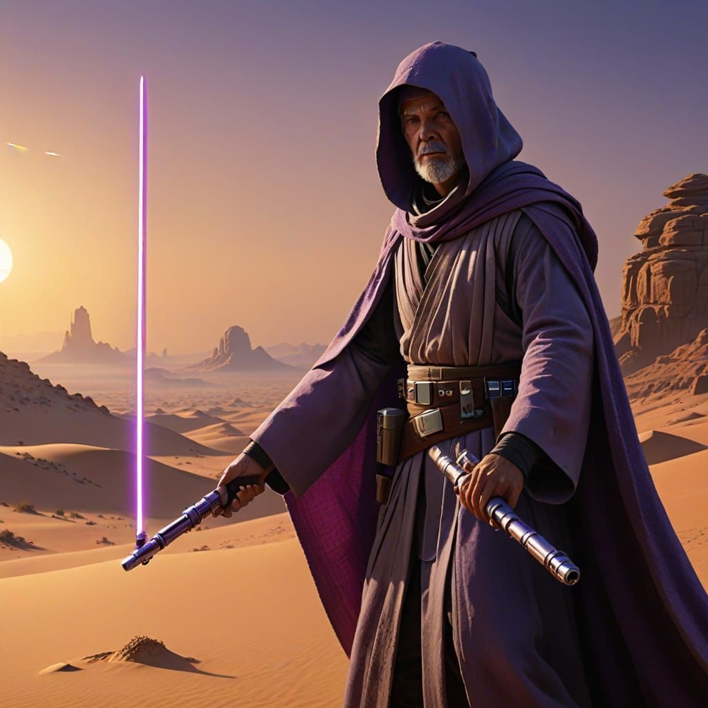 Jedi Master Portrait on Tatooine with Purple Saber