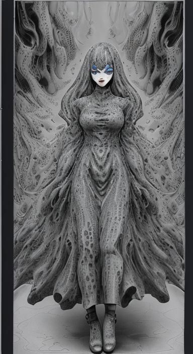 Whimsical Liquid Concrete Dress in Comic Art Style