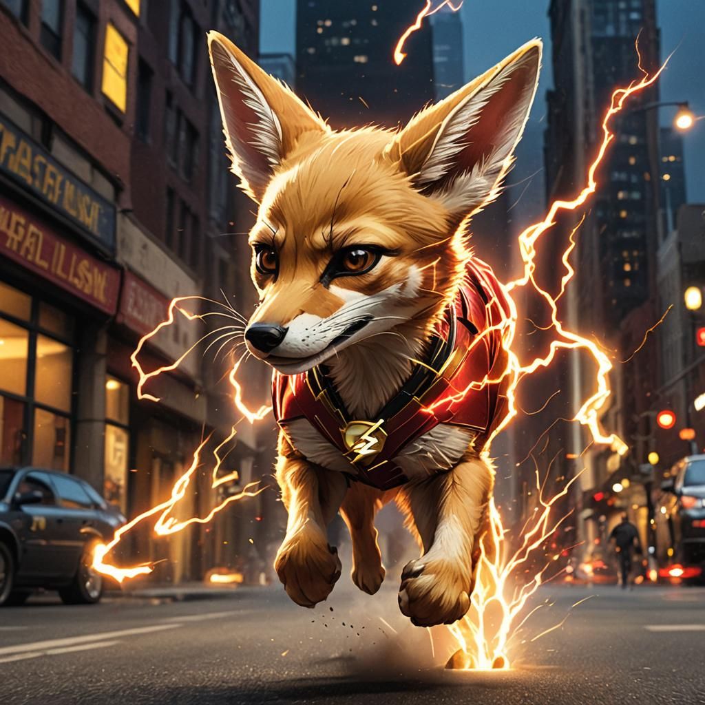 Fennec Fox as The Flash in Comic Book Style