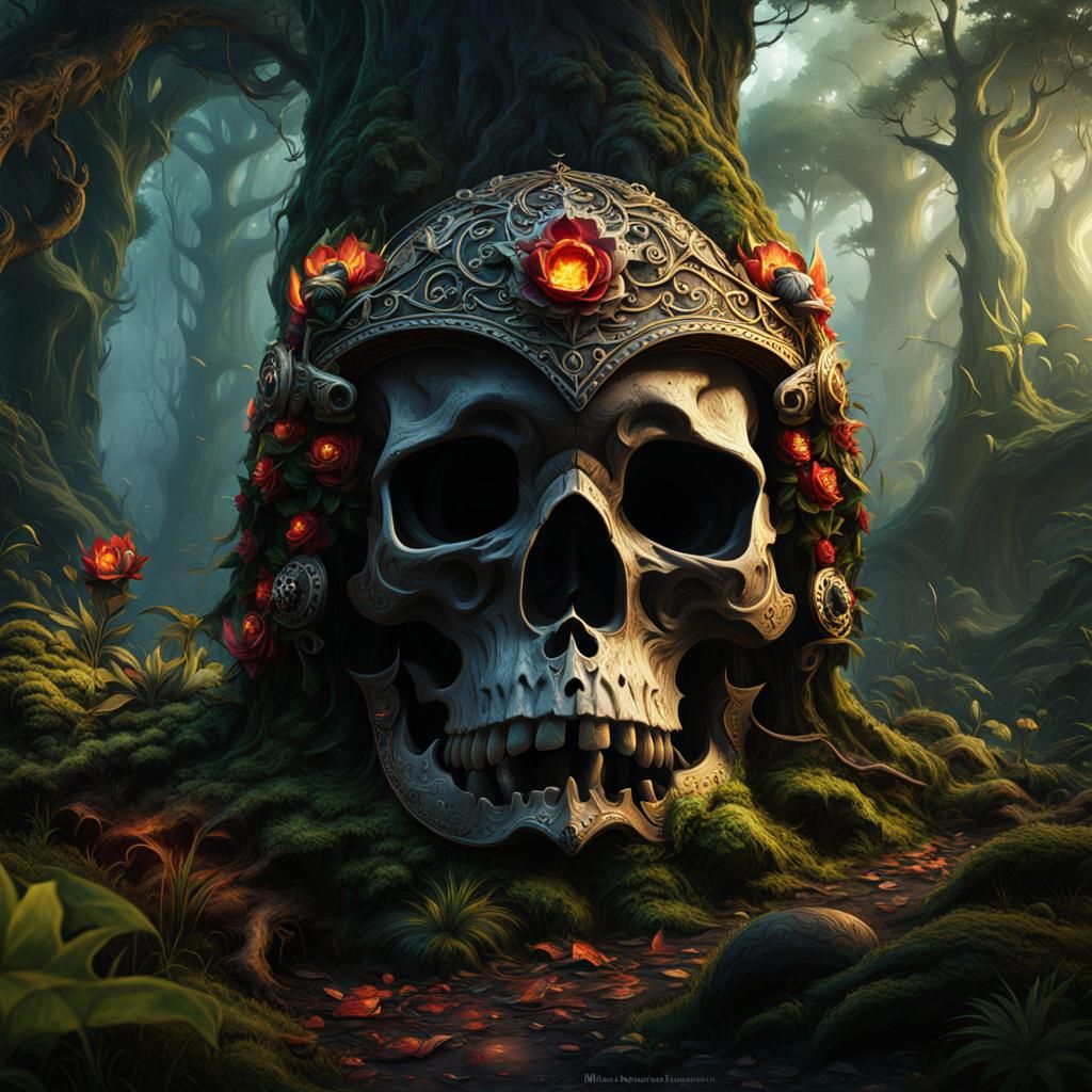 Skull Formation in a Forest, Detailed Matte Painting