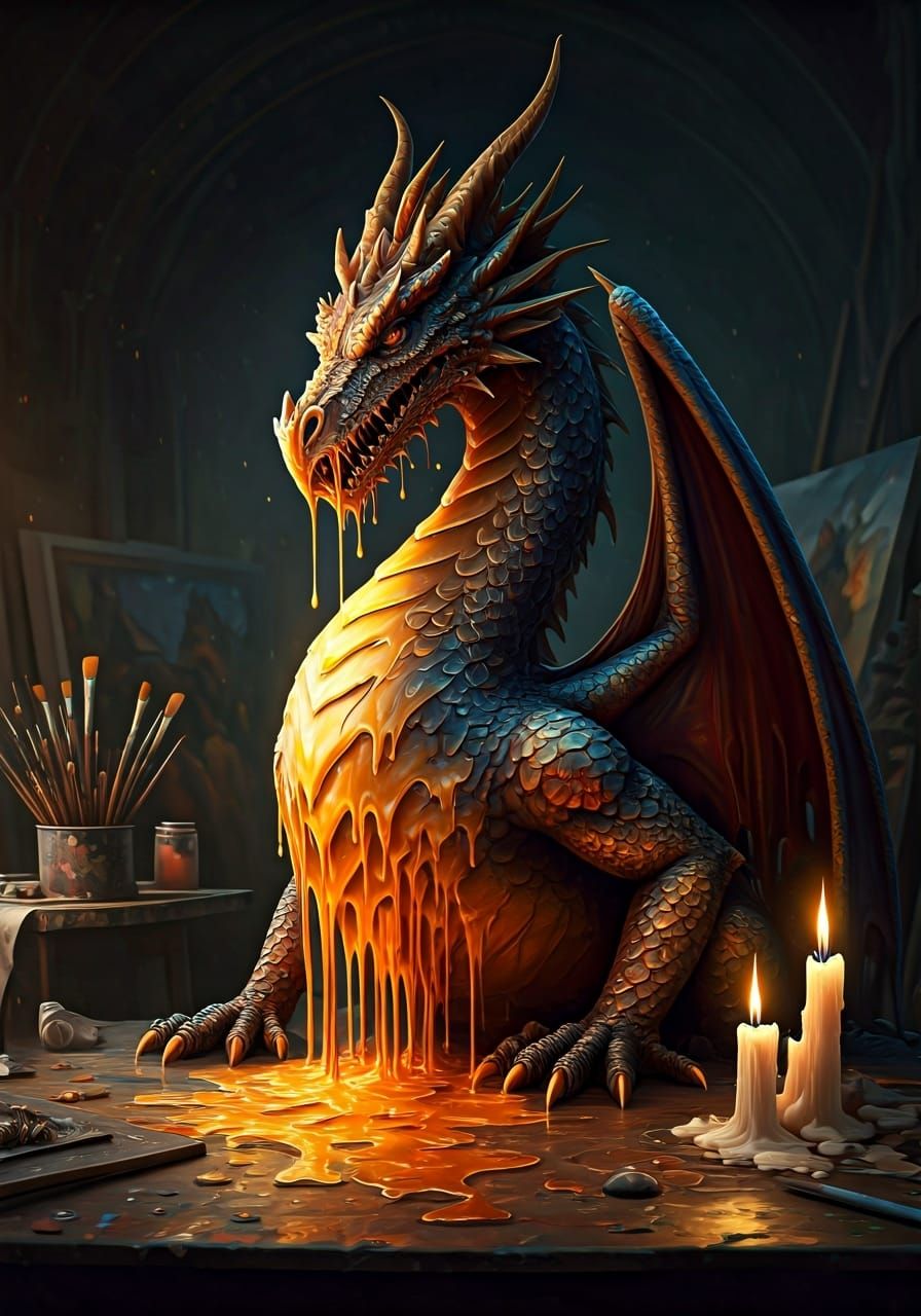 Melting Wax Dragon Statue Reveals Vibrant Colors