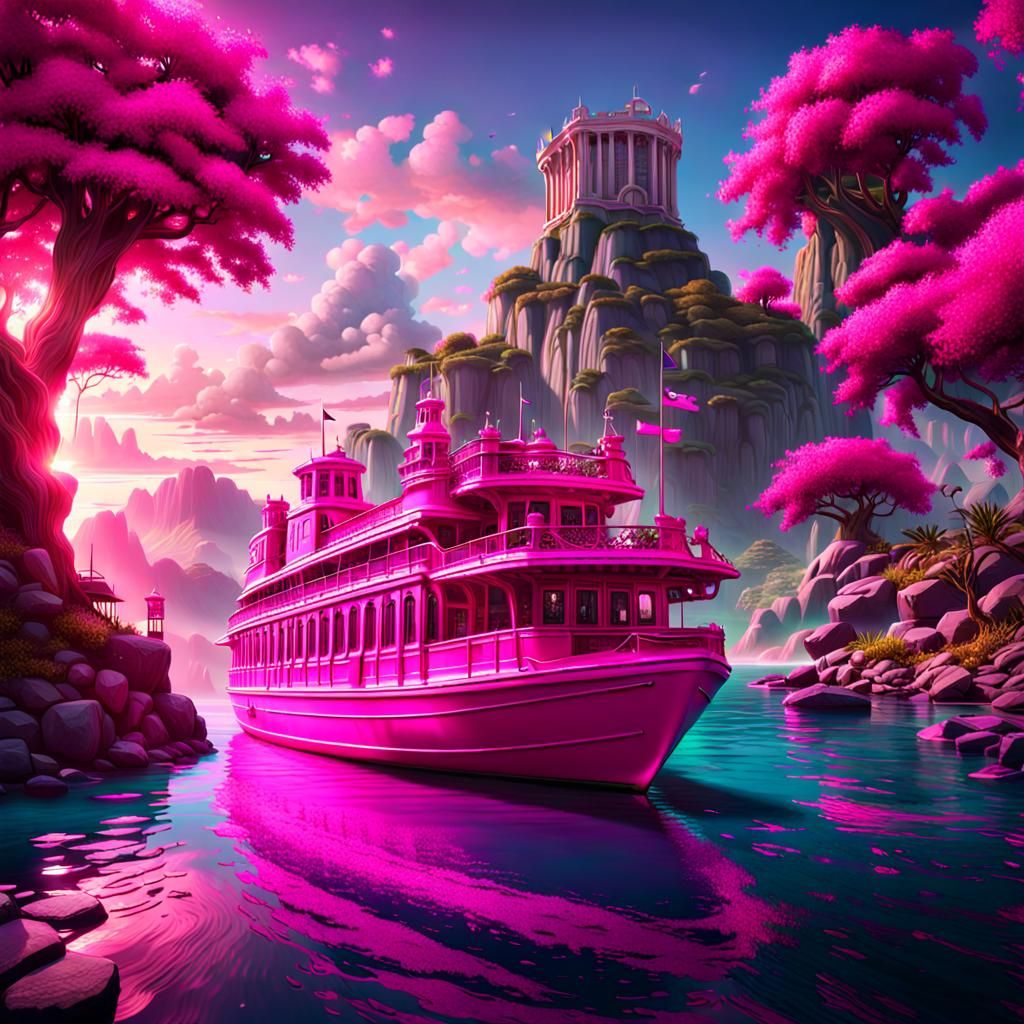 Surreal Ferryboat Escapes to Hot Pink Platina Utopia Paradis...