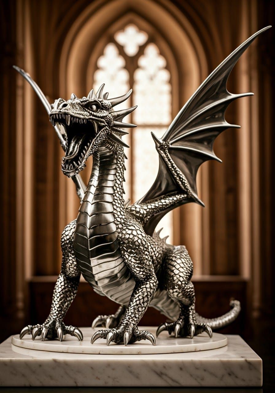 Stainless Steel Dragon Sculpture Diorama