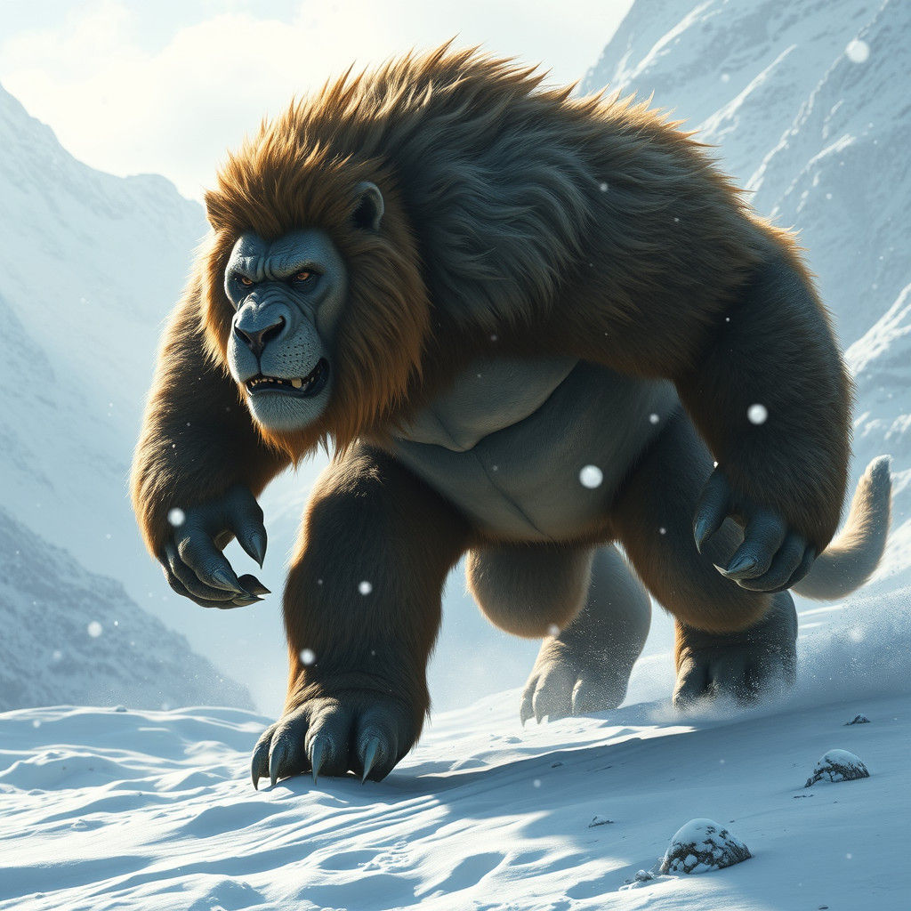 Majestic Lion-Kong Hybrid in Winter Landscape
