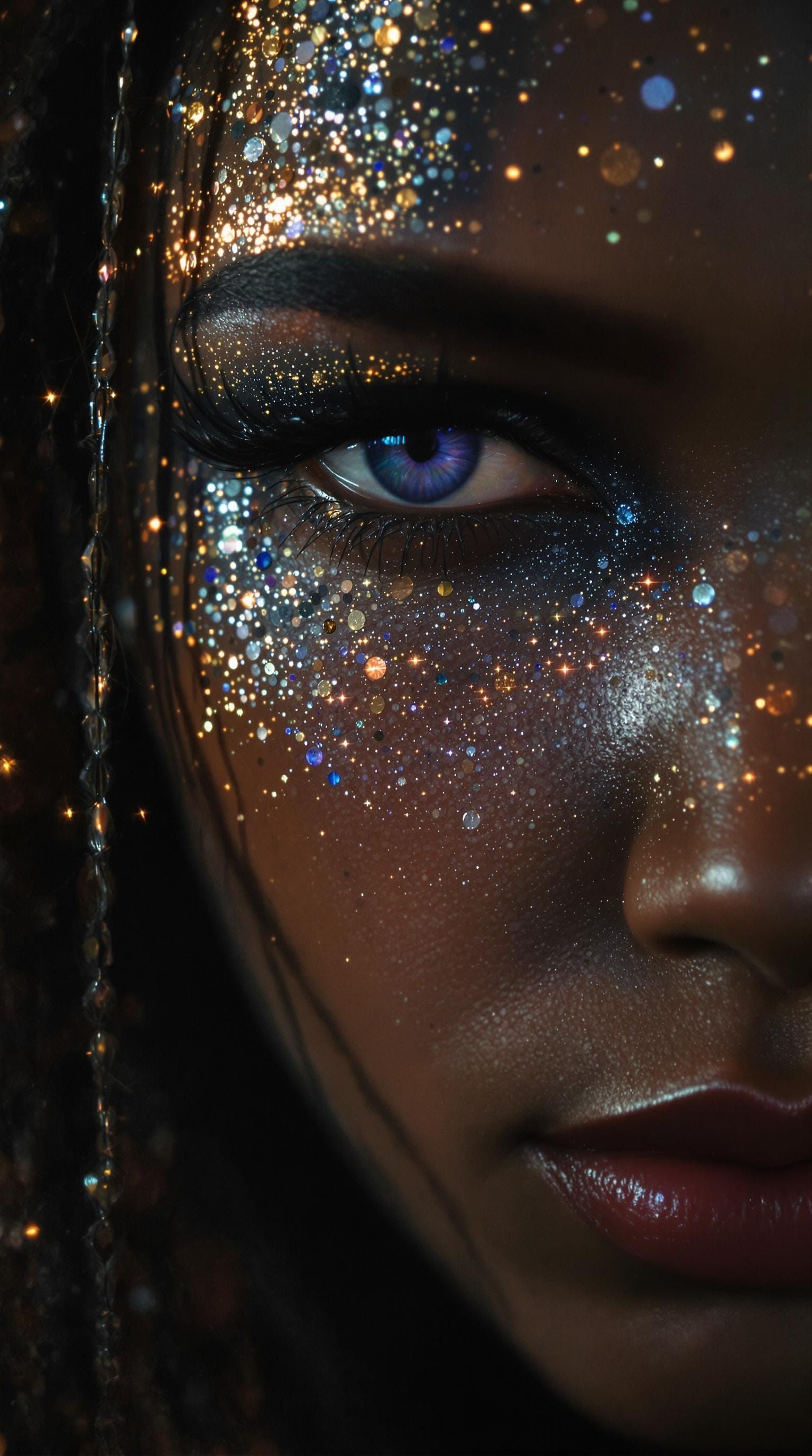 Hyper-Realistic Cosmic Goddess Portrait in Dramatic Lighting