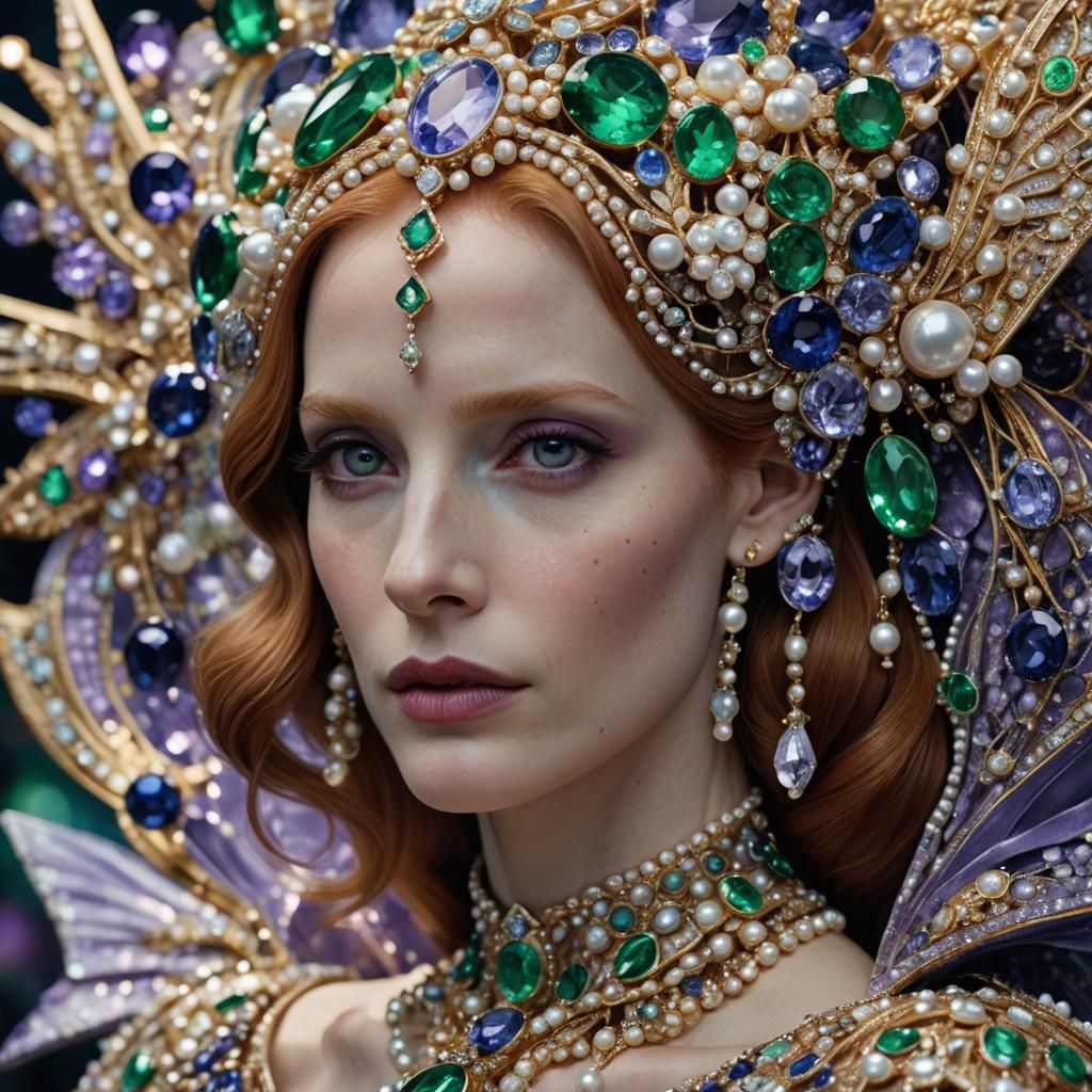 Anime Jessica Chastain with Jeweled Headdress