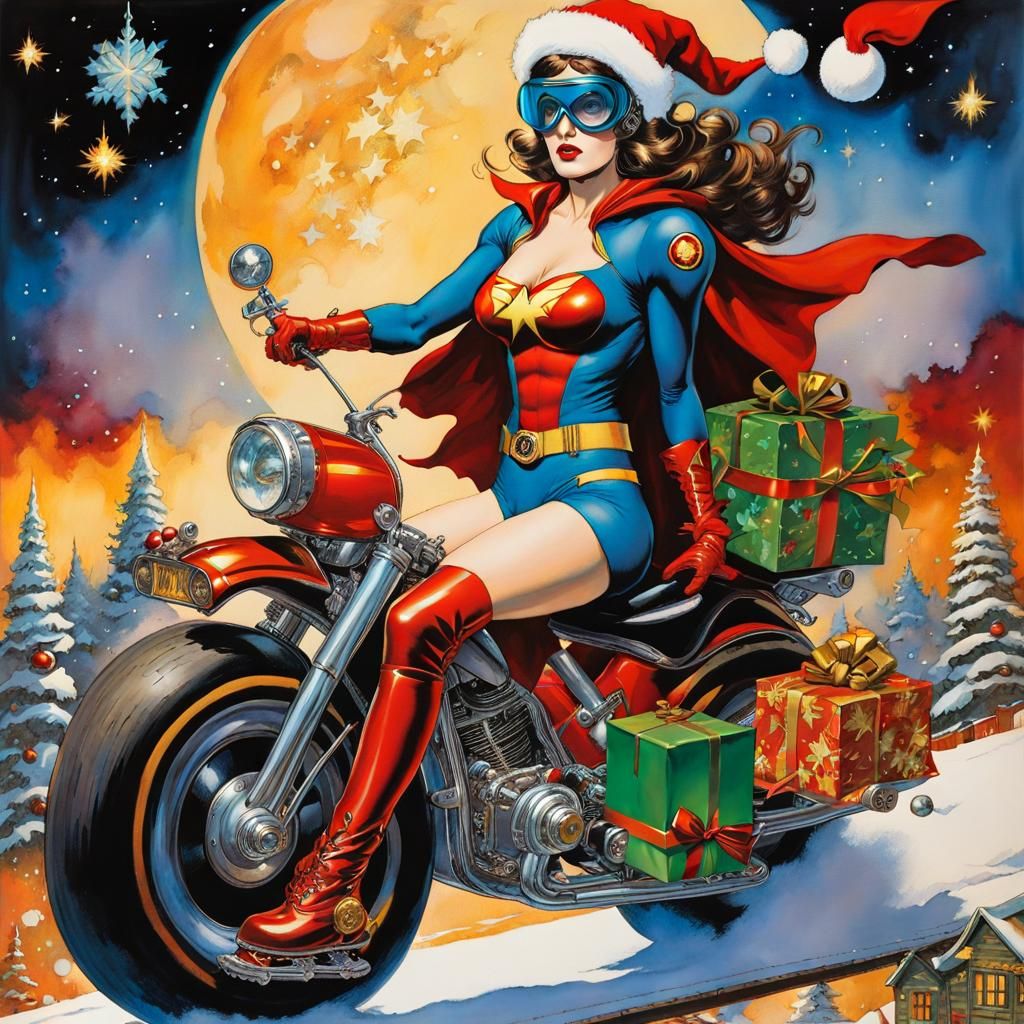 Superhero on Rocket Skates Delivers Christmas Presents