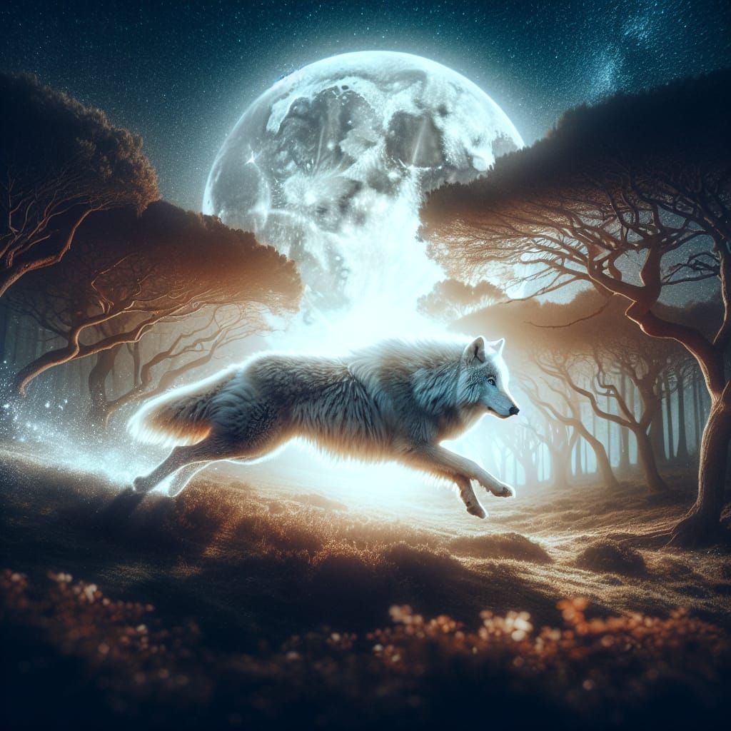 Wolf's Celestial Odyssey under Full Moon
