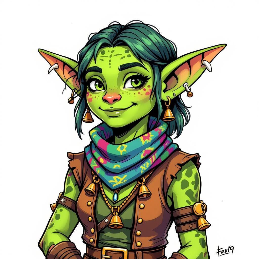 Green Goblin Girl Portrait in Toon Style