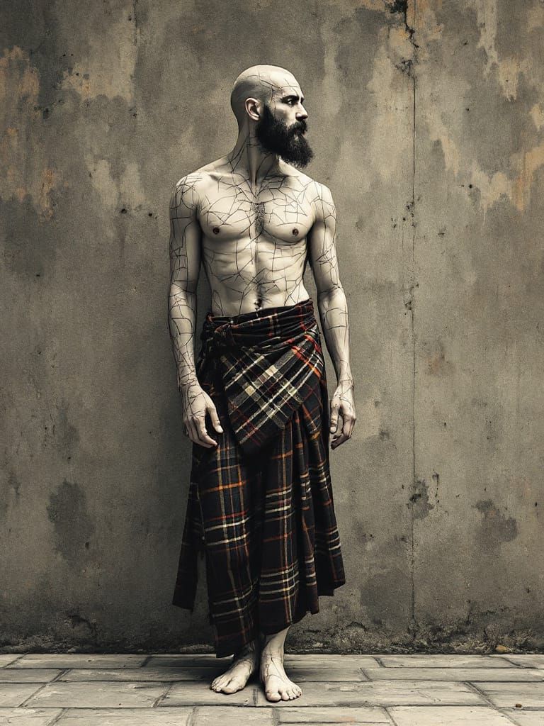 Man Painted in Tartan, Nihonga and Ukiyo-e Fusion