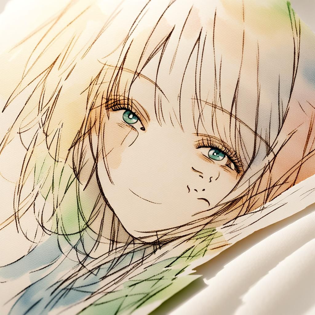 Gentle Anime Girl Pencil Sketch Portrait