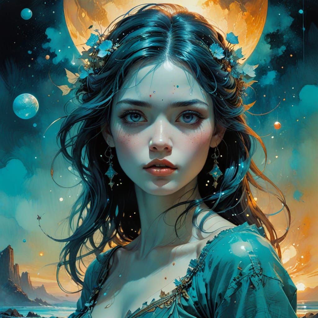 Surreal Turquoise Landscape at Twilight: Watercolor Art