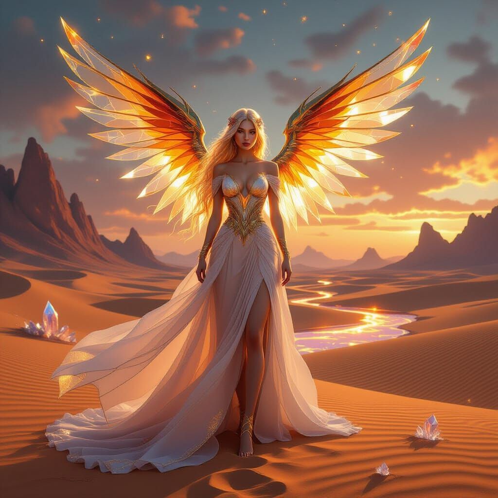 Crystal Desert Princess in Hyper-Realistic Fantasy Style