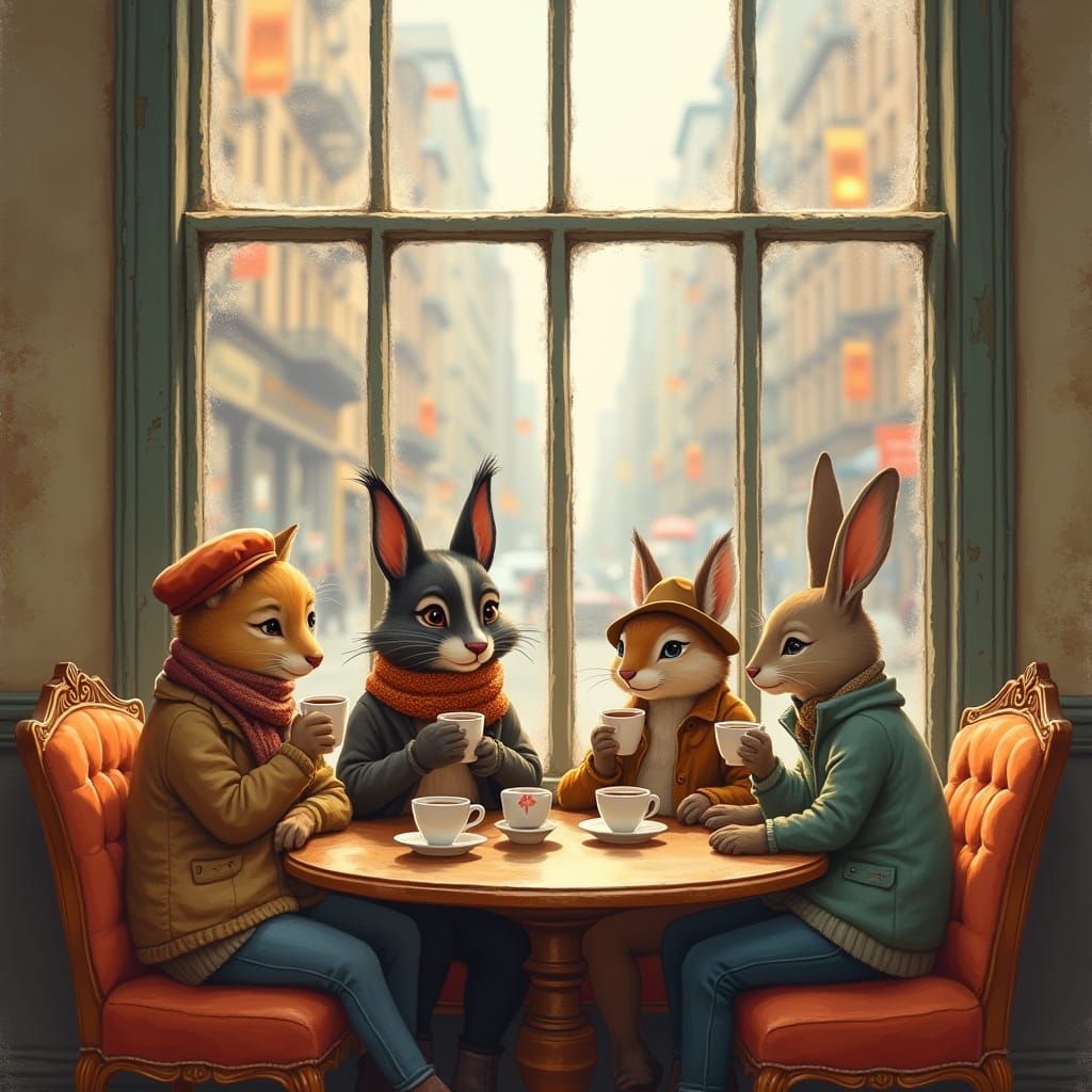 Animals Enjoying Coffee in a New York Cafe