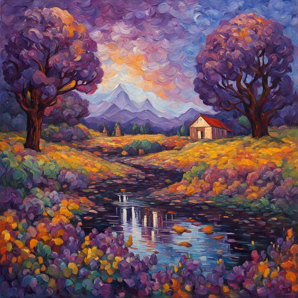 Expressionist Neo-Impressionist Oil Painting of Asgard Museu...