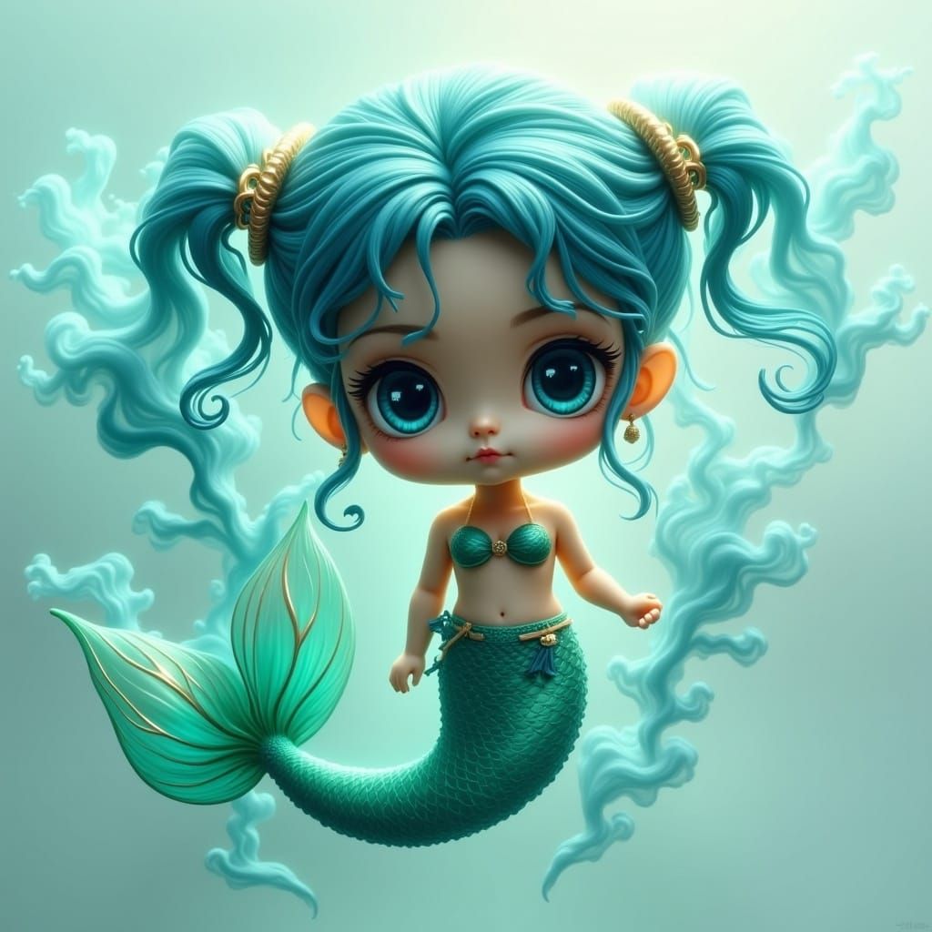 Chibi Mermaid in Smoke Art Style