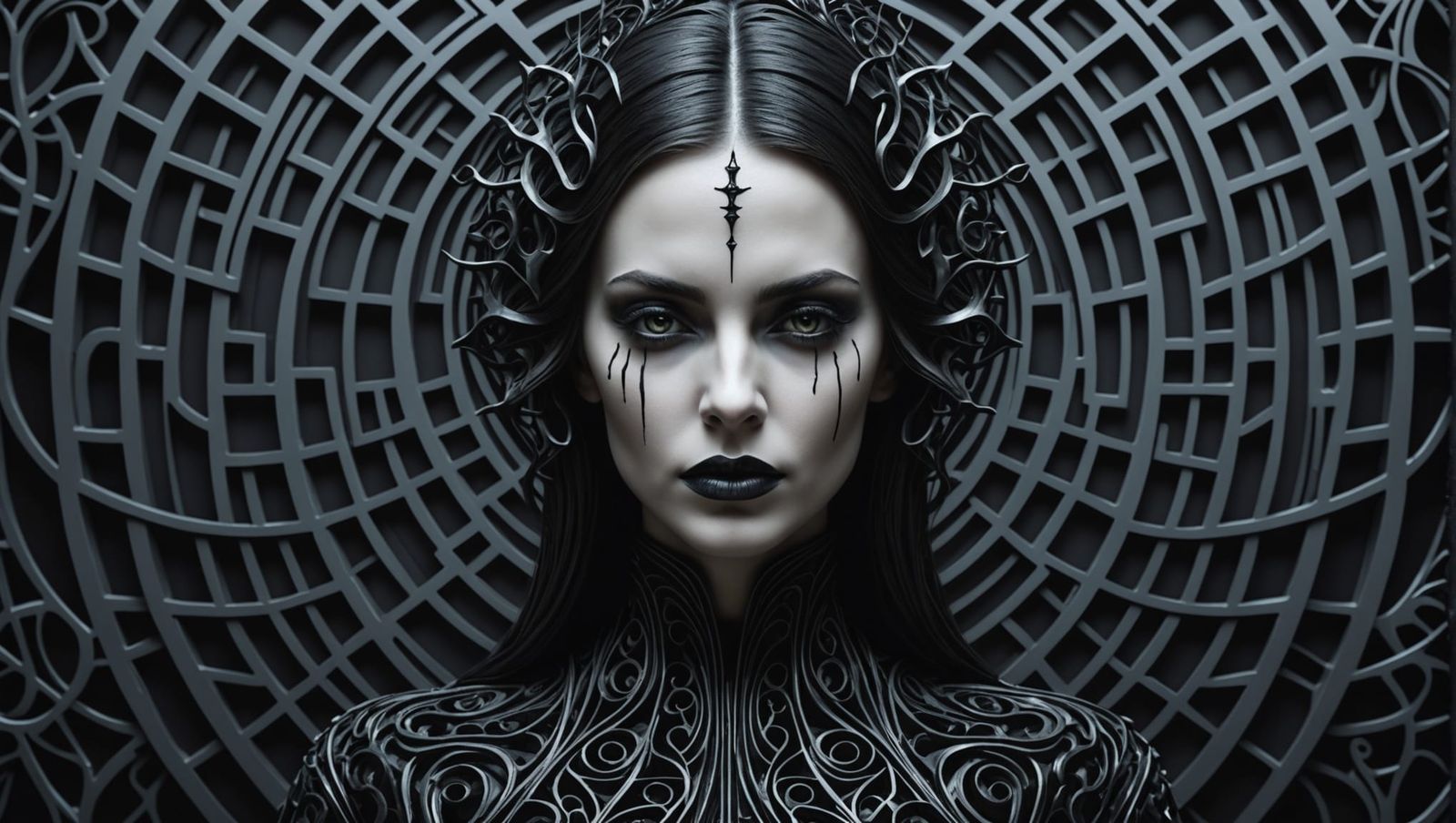 Gothic Portrait with Fractal Maze in Digital Art