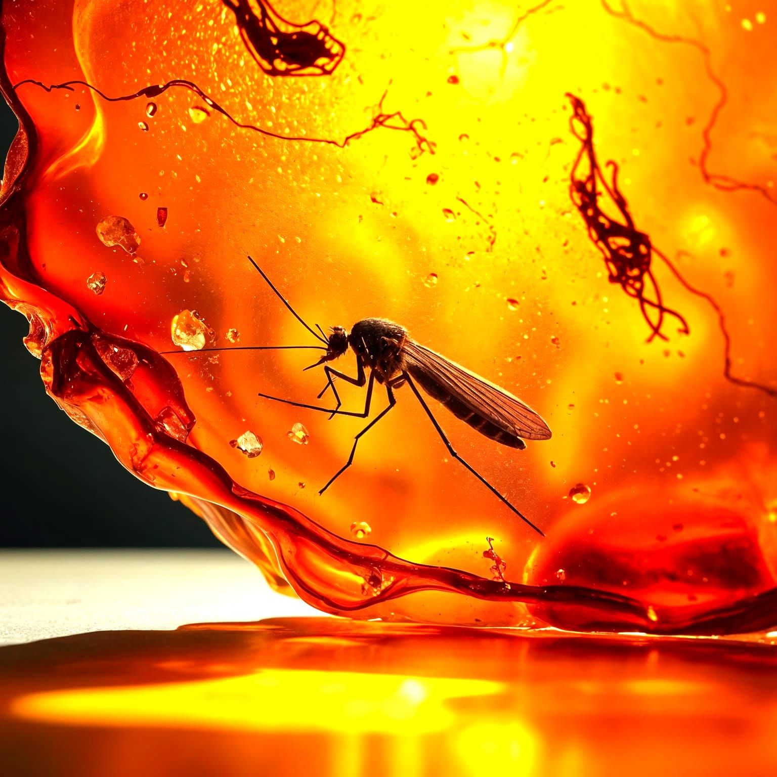 Mosquito Frozen in Amber: Realistic Digital Painting