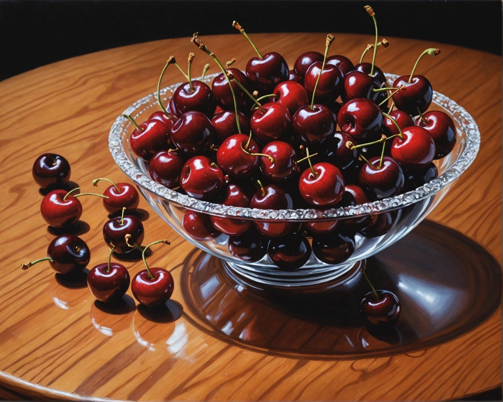 Cherries in Glass Bowl: Ultra-Realistic Still Life