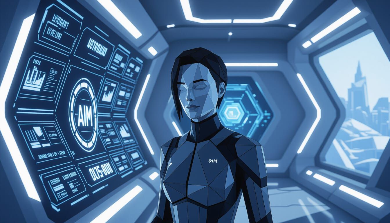 Faceless Character in Low-Poly 3D AI Dashboard