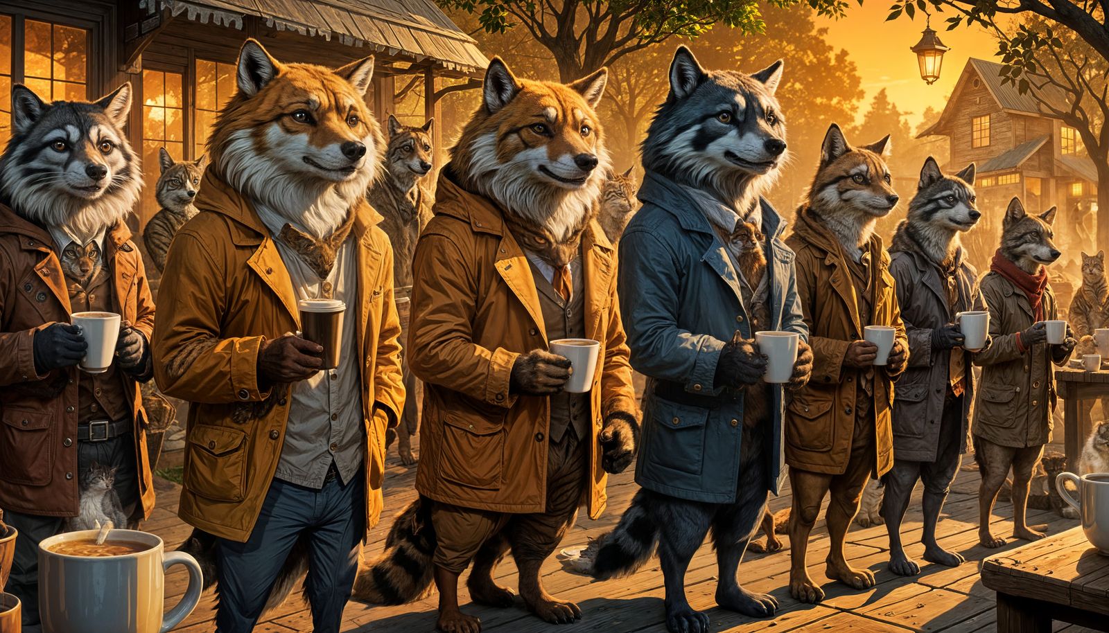 Wereanimals Queue for Morning Coffee