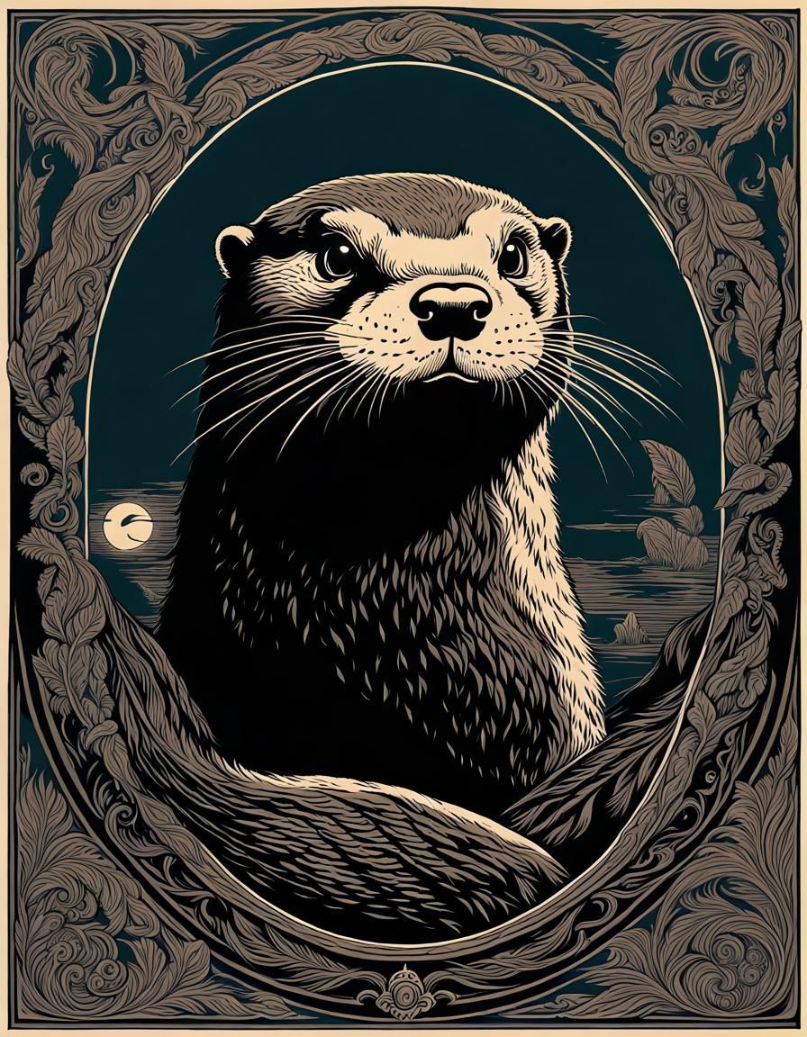 Otter in Visual Storytelling Style as Poster Art