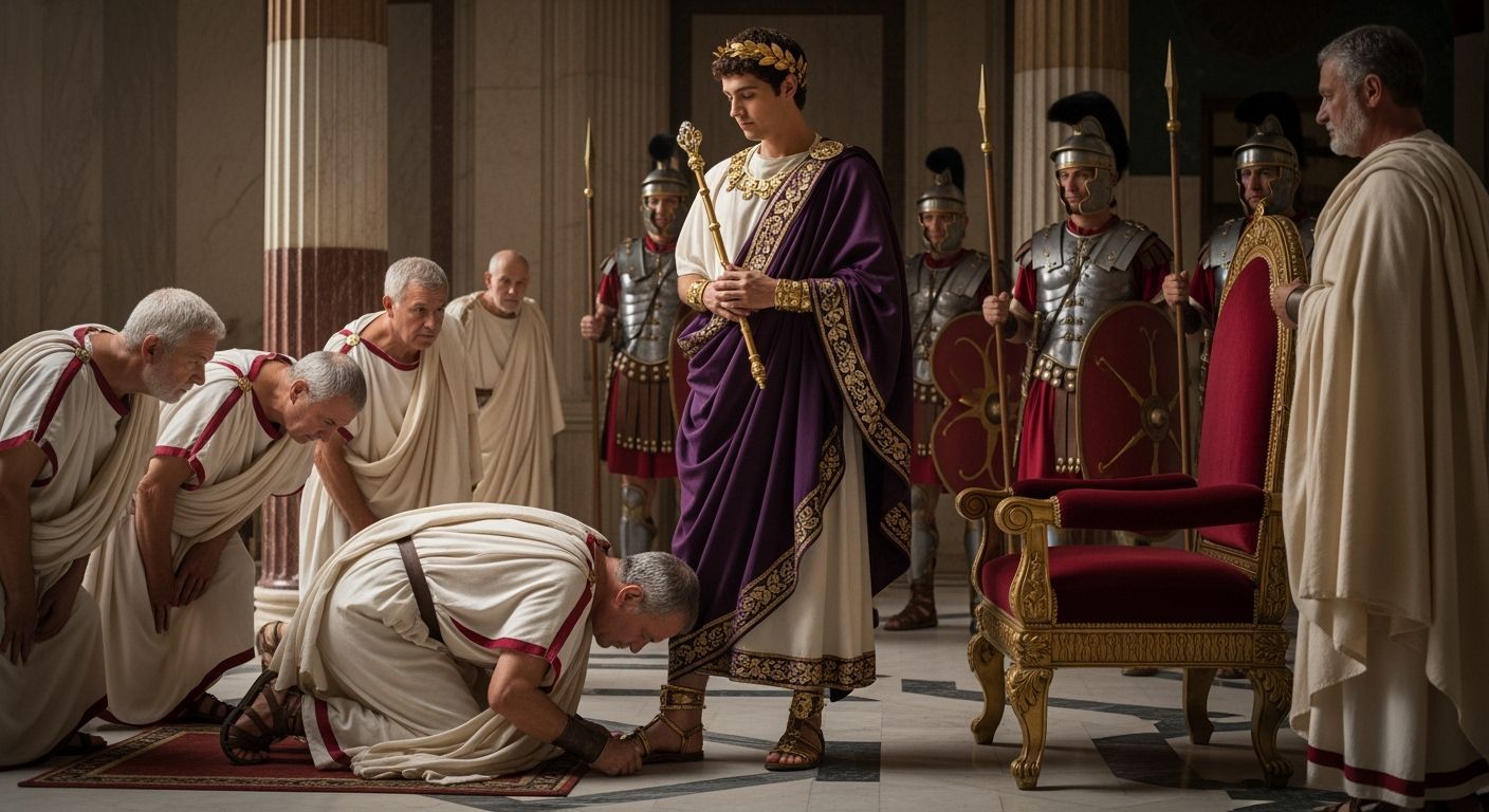 Emperor Nero Receives Homage in Imperial Roman Palace