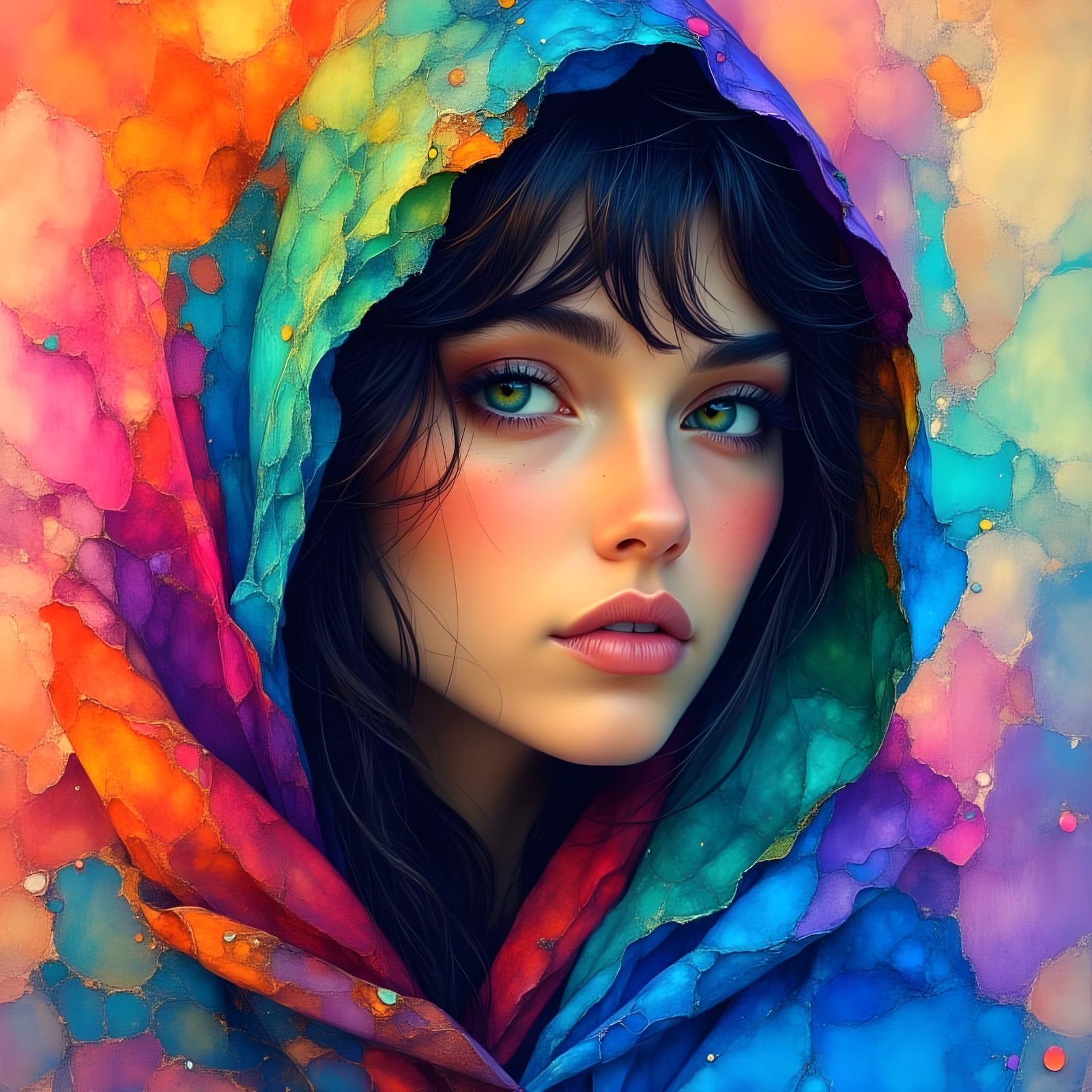 Beautiful Woman with Hooded Cape in Bohemian Style