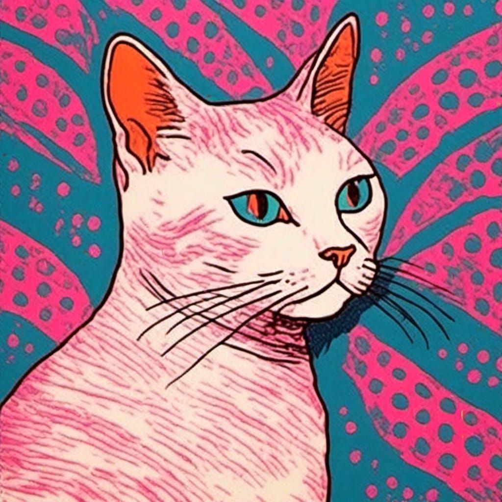 Pop Art Cat Risograph in Warhol Style