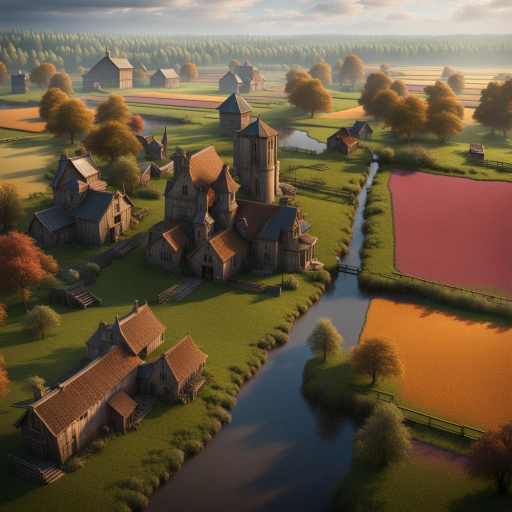 Detailed Matte Painting of Holland Farmland