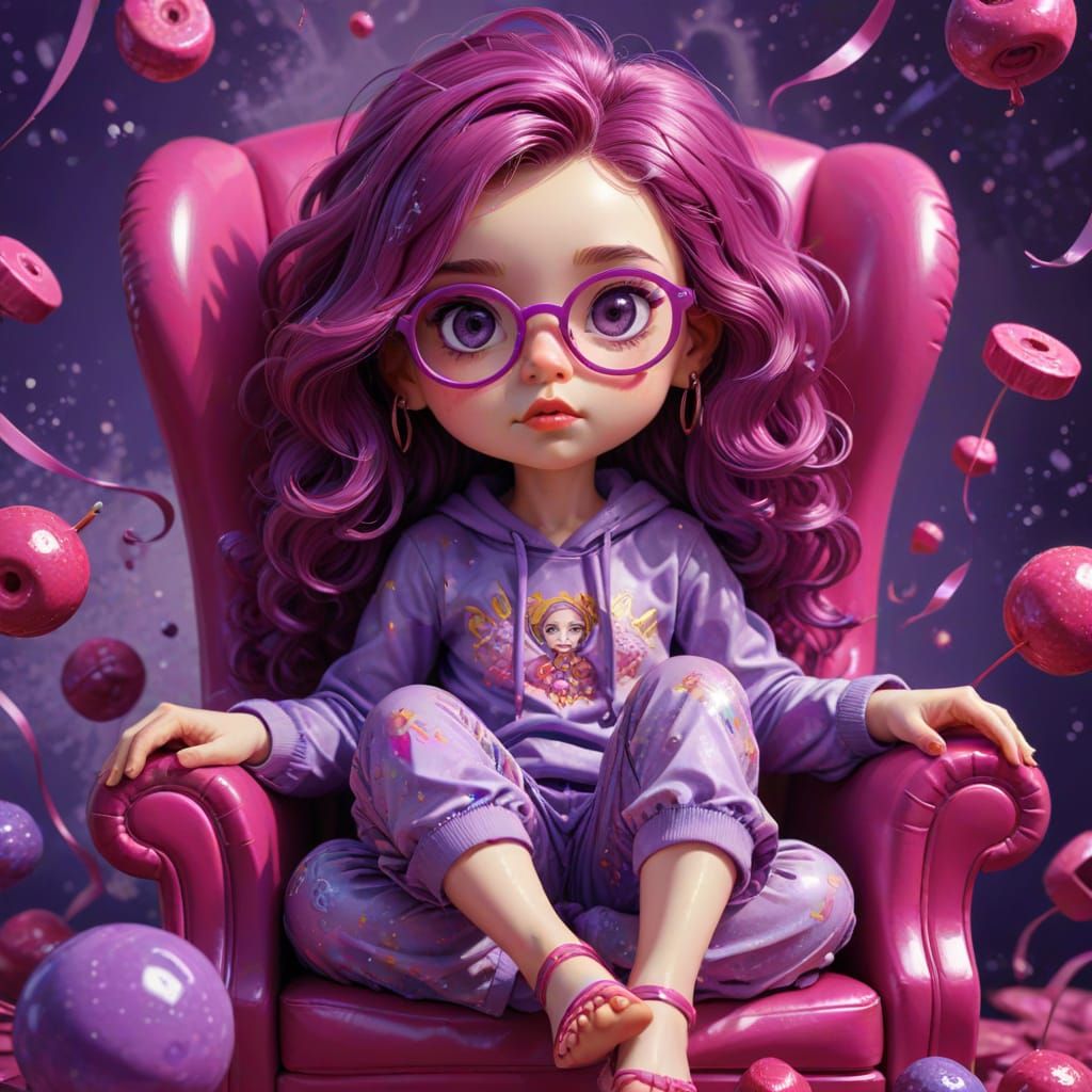 Chibi Lady's Anxiety in Psychedelic Candy Core Digital Art