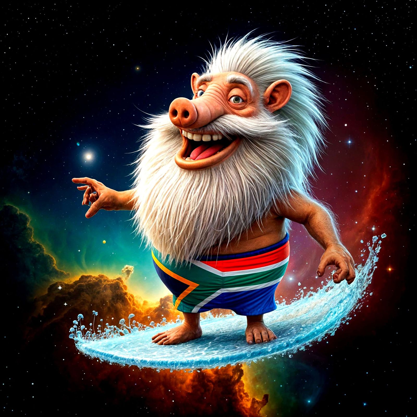 Laughing Aardvark Rides Cosmic Waves in Vibrant Cartoon Styl...