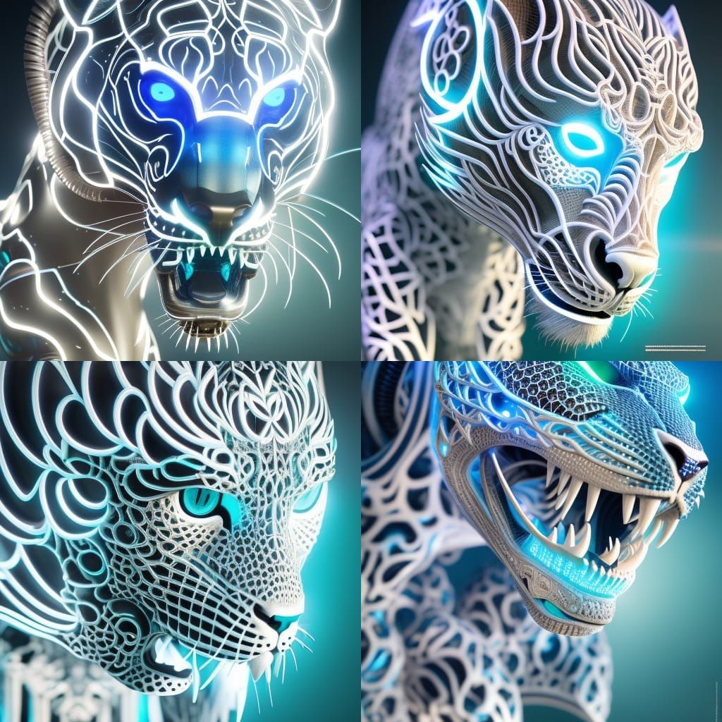 Biomechanical Panther Portrait in Neon, 3D Render