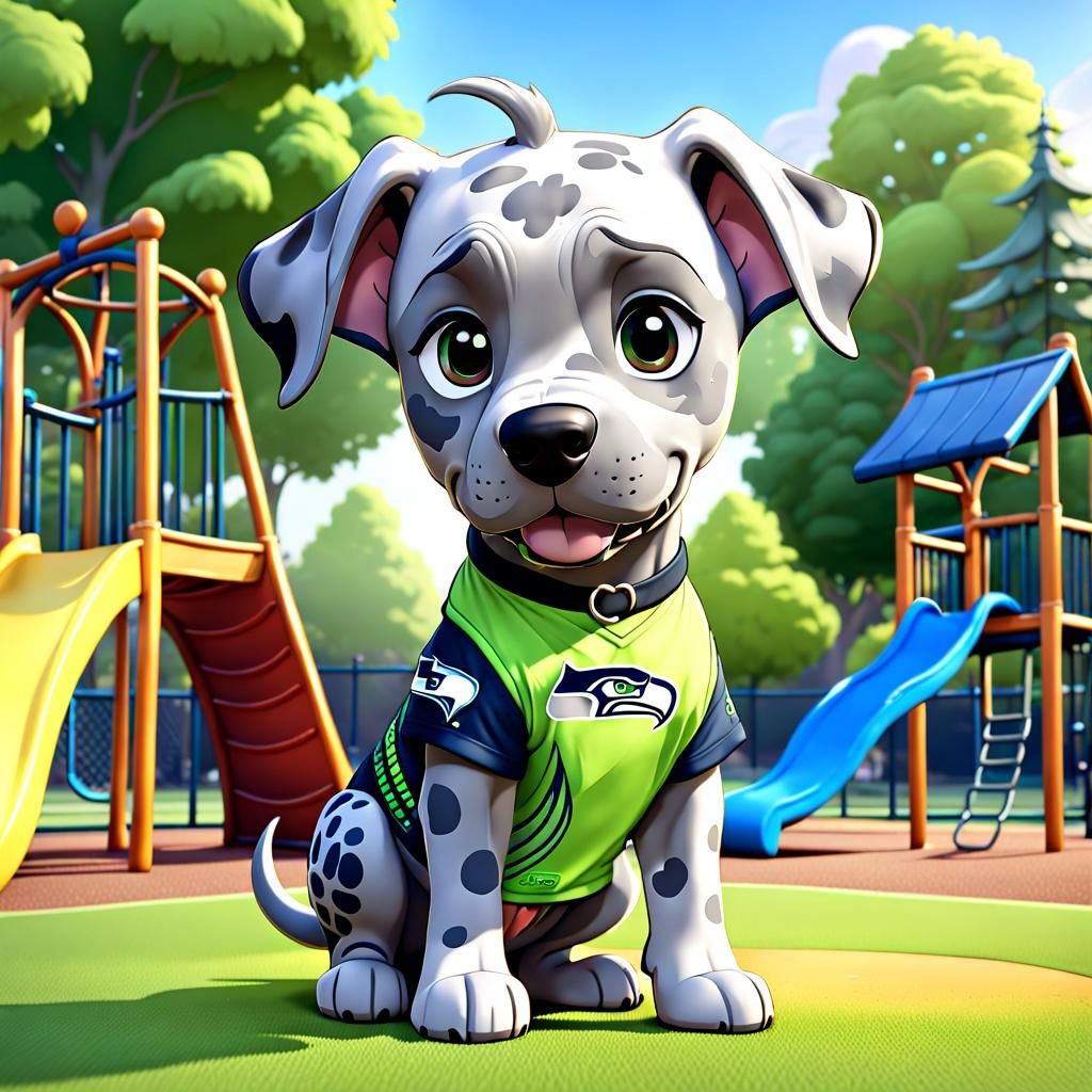 Chibi Great Dane as 3D Cartoon Seahawks Fan