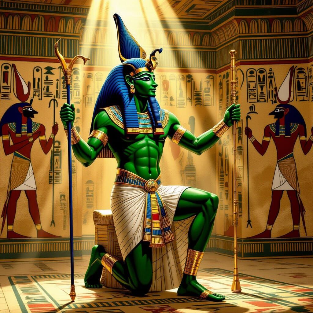 Osiris, Egyptian God of Afterlife, in Fresco Style