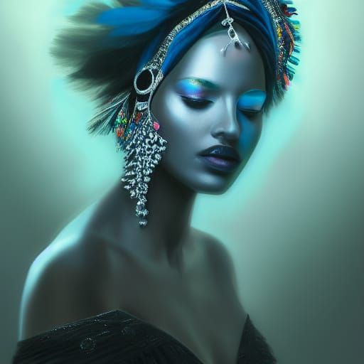 Woman with Headdress in Luminist Style