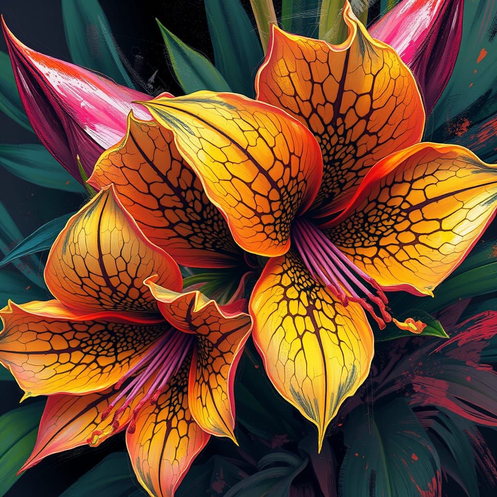 Exotic Snakeskin Flowers in Digital Art Style