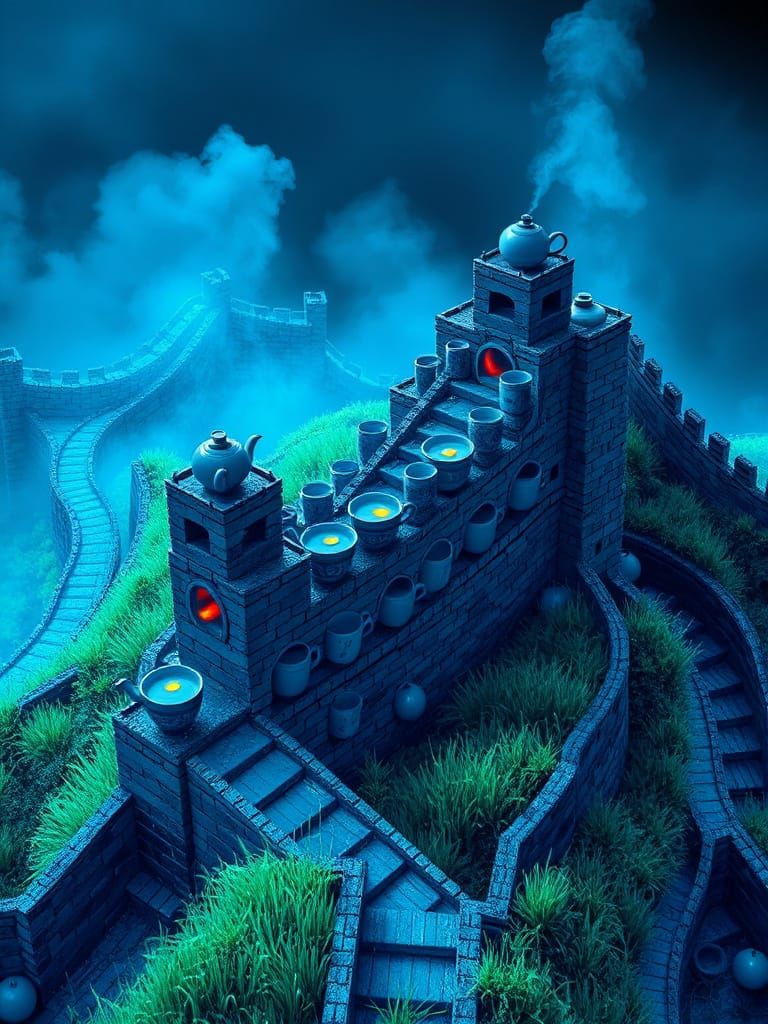 Great Wall of China Made of Ceramic Tea Cups