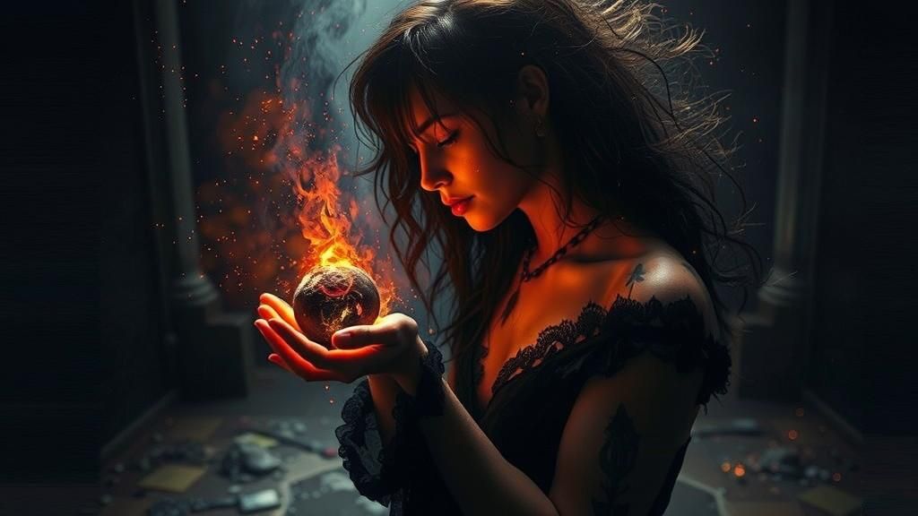 Mystical Shaman with Lava Orb in Dark Ritual