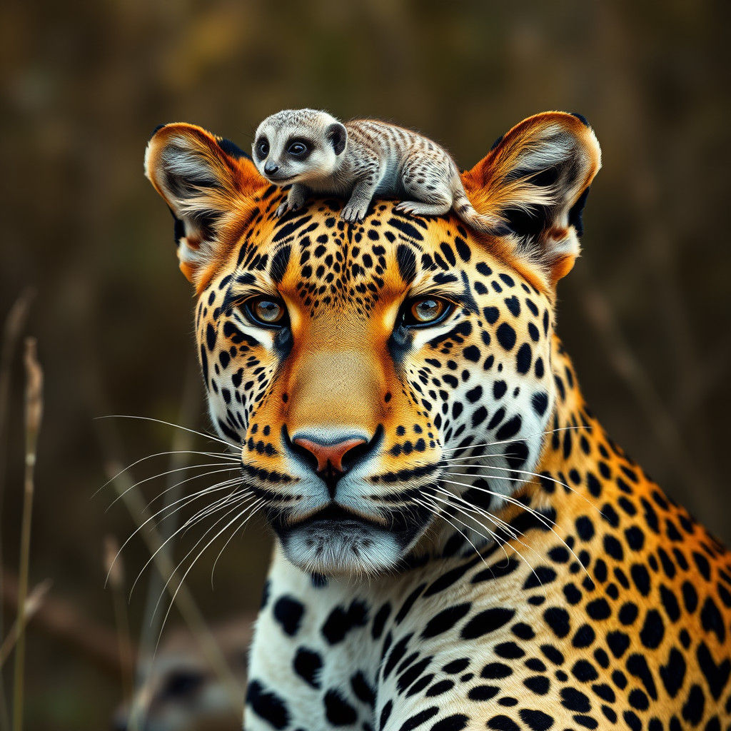 Leopard and Meerkat in Savanna: Hyper-Realistic Digital Art