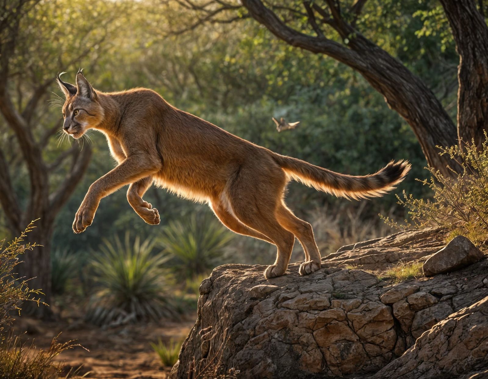 Caracal Hunting Bird: National Geographic Photo