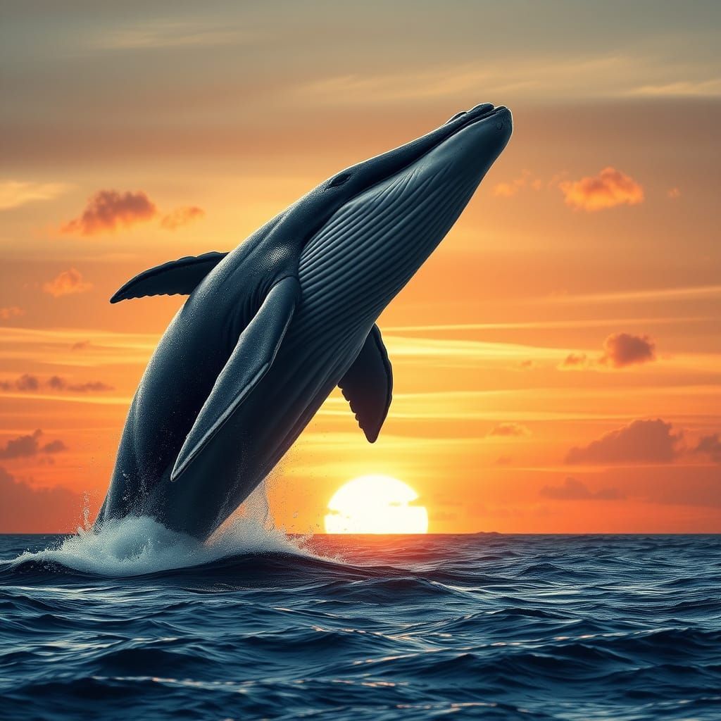 Gigantic Whale Performs Acrobatic Flip in Golden Sunset