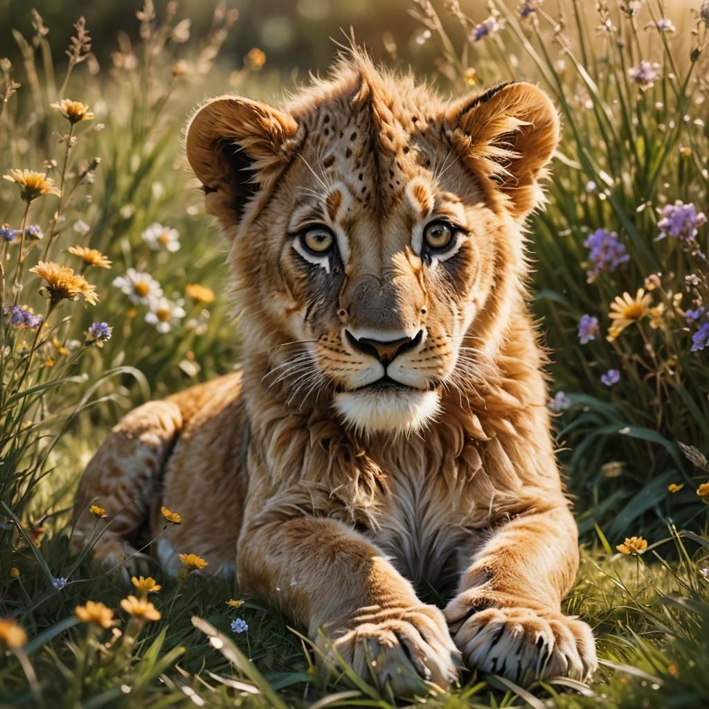 Playful Baby Lion with Sparkling Eyes in Fantasy Art