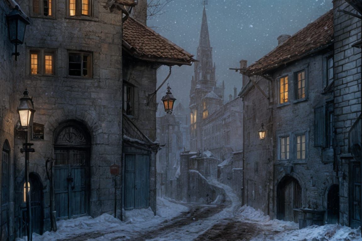 Winter Street Scene: A Fantasy Illustration