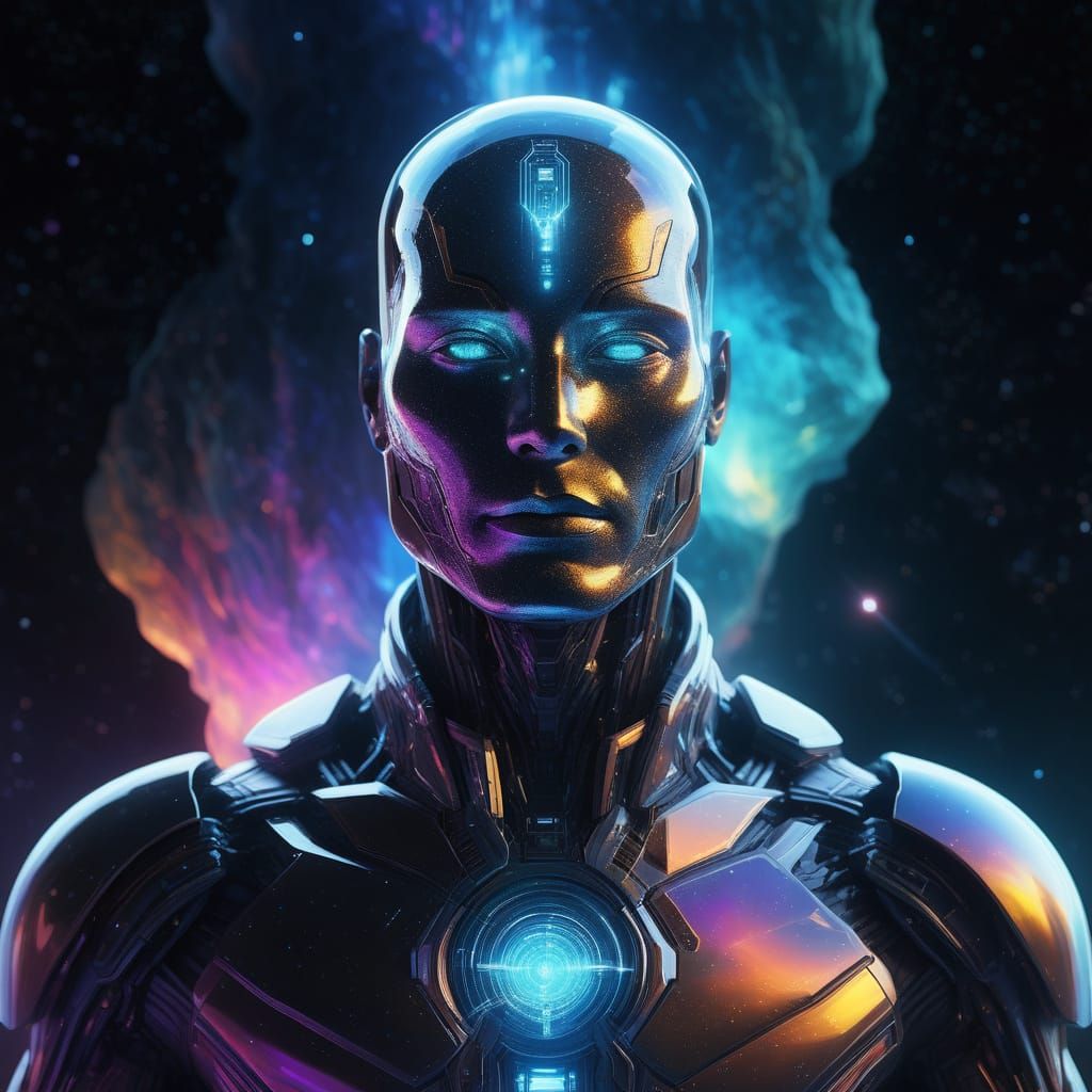 Majestic Humanoid Crystal Form Shines in Cosmic Vastness