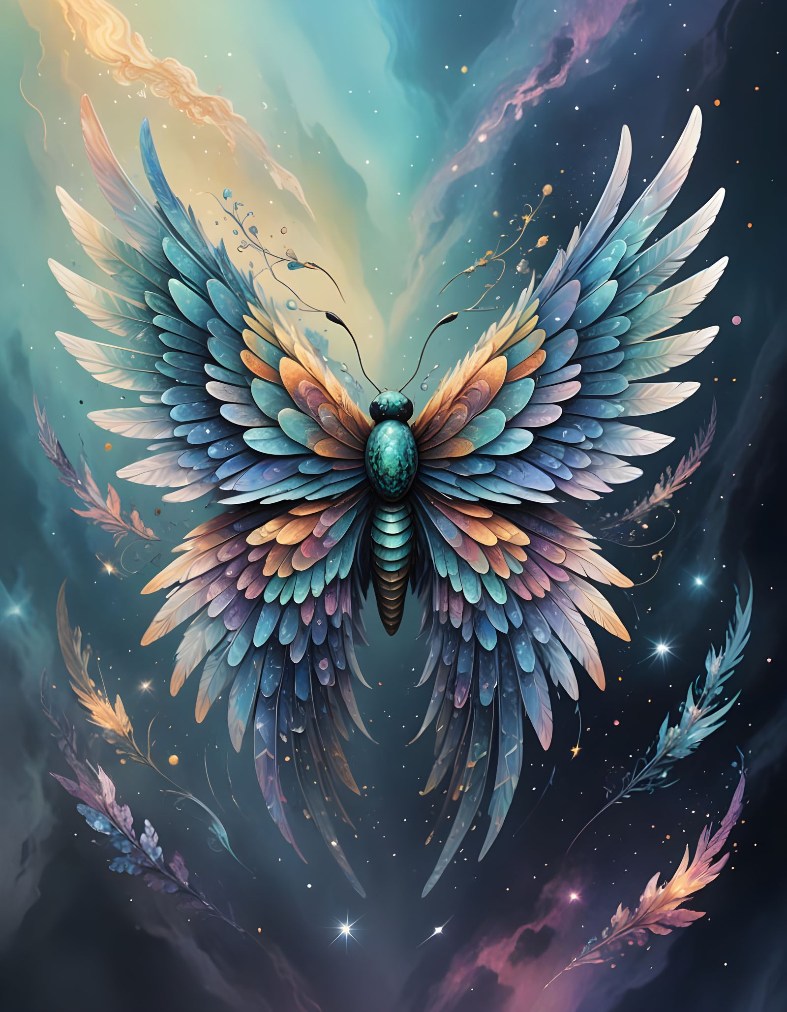 Surreal Cosmic Wings Unfold in Vibrant Astral Colors