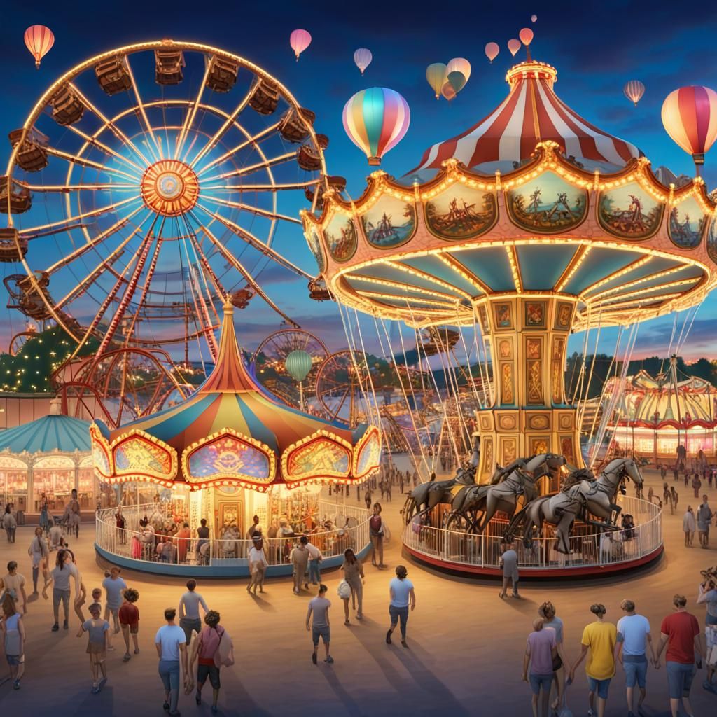 Colorful Amusement Park at Dusk in Digital Art