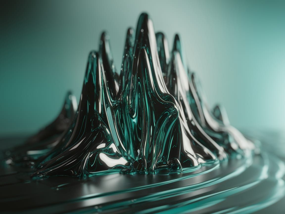 Surreal Abstract Landscape in Mellow Teal and Chrome