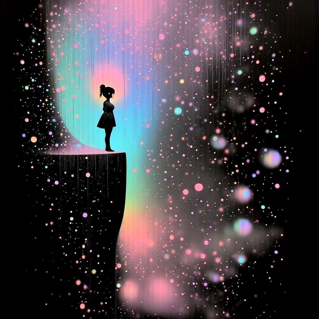 Surreal Chubby Figure Stands at Edge of Liminal Abyss